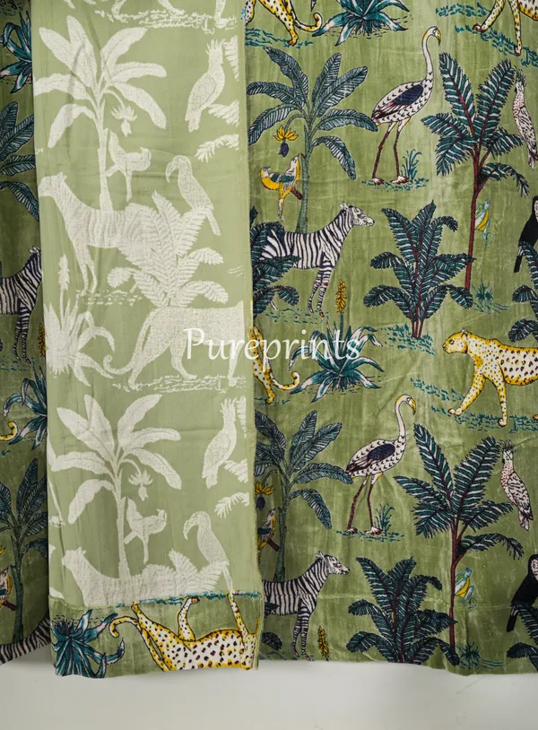 Vintage_Cotton_Velvet_Curtain:_Sage_Green_Jungle_Print_Boho_Drapes