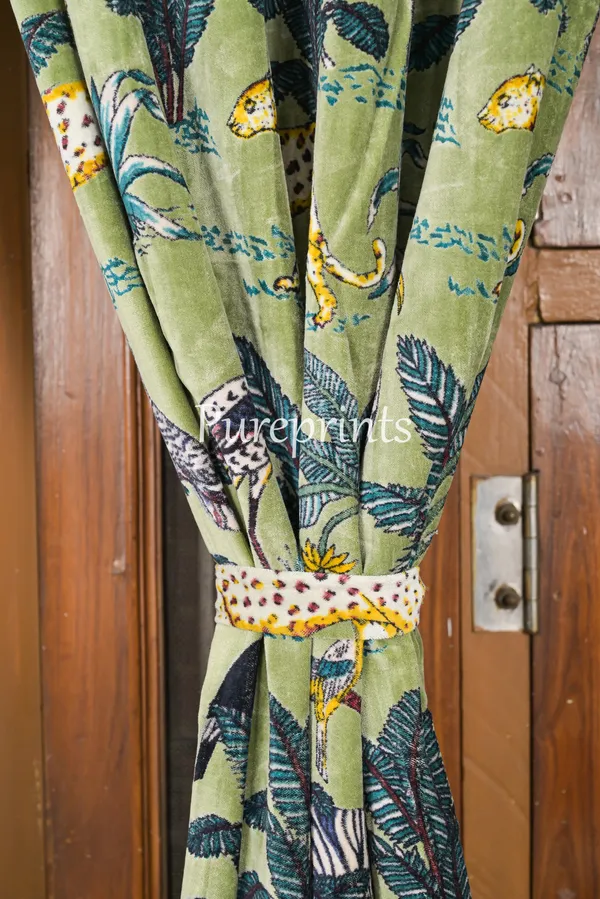 Vintage_Cotton_Velvet_Curtain:_Sage_Green_Jungle_Print_Boho_Drapes