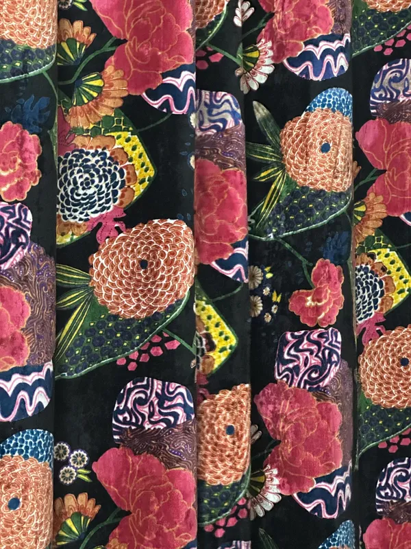 Vintage_Style_Cotton_Velvet_Curtain:_Black_Fruit_Print_Boho_Drapes