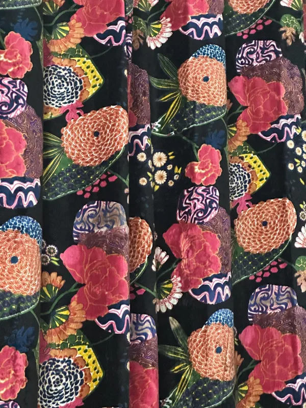Vintage_Style_Cotton_Velvet_Curtain:_Black_Fruit_Print_Boho_Drapes