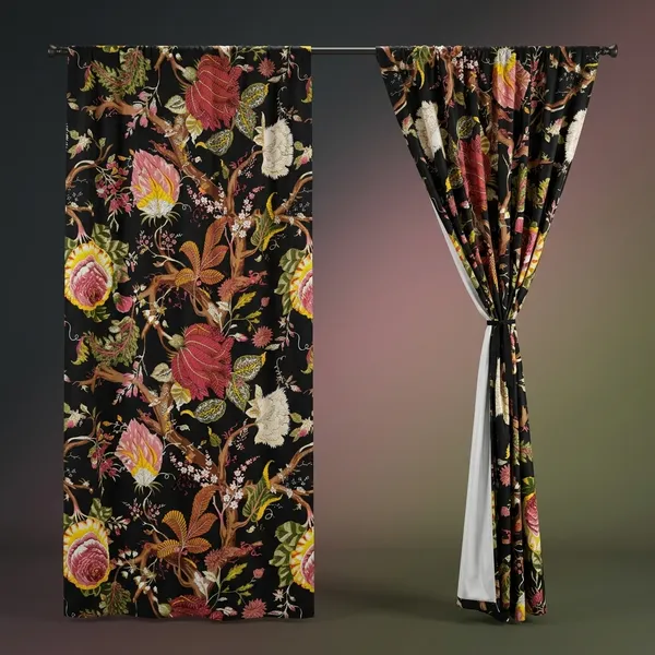 Black_Floral_Cotton_Curtain_Panels:_Boho_Style_Drapes_With_Tie_Backs