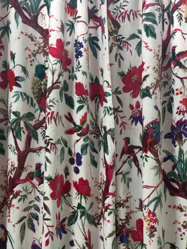 Vintage_Style_Bird_Print_Cotton_Velvet_Curtain:_Boho_Window_Panel
