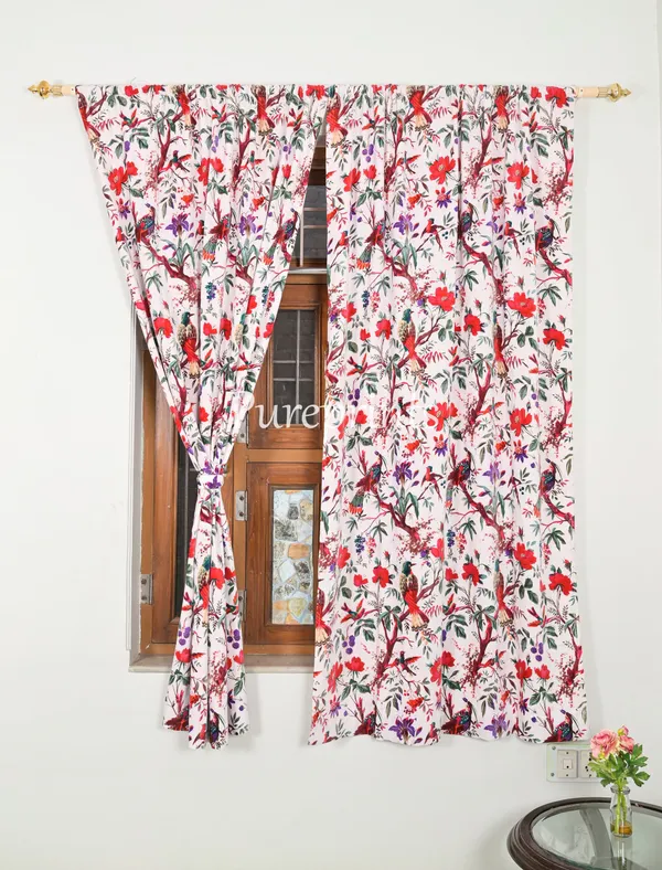 Vintage_Style_Bird_Print_Cotton_Velvet_Curtain:_Boho_Window_Panel
