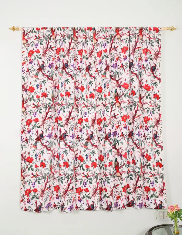 Vintage_Style_Bird_Print_Cotton_Velvet_Curtain:_Boho_Window_Panel