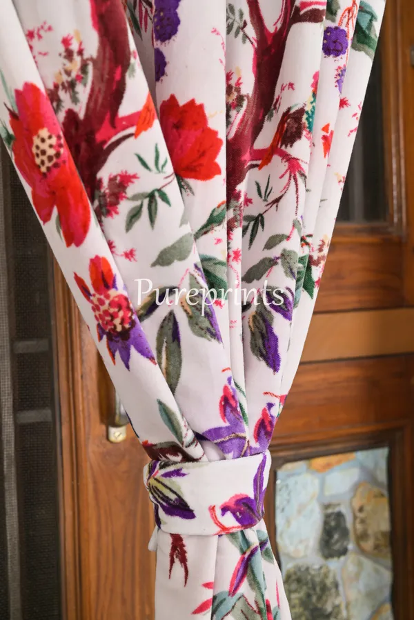 Vintage_Style_Bird_Print_Cotton_Velvet_Curtain:_Boho_Window_Panel