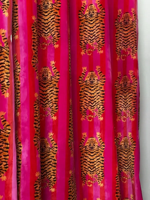 Tiger_Art_Print_Velvet_Curtains:_Pink_&_Coral_Boho_Drapes_-_Custom_Size