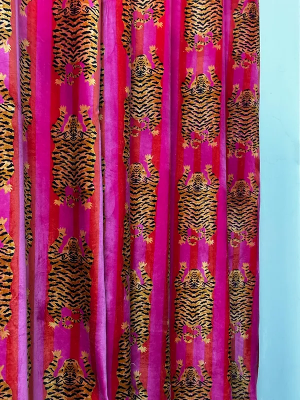 Tiger_Art_Print_Velvet_Curtains:_Pink_&_Coral_Boho_Drapes_-_Custom_Size