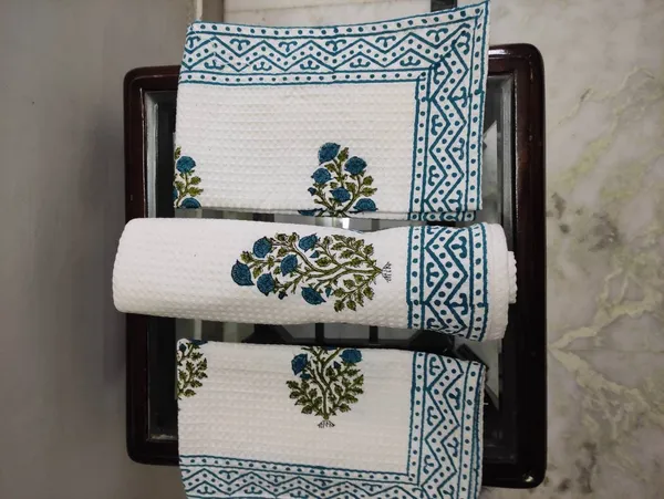 Hand_Block_Print_Organic_Cotton_Waffle_Towel_Set:_Bath_&_Hand_Towels