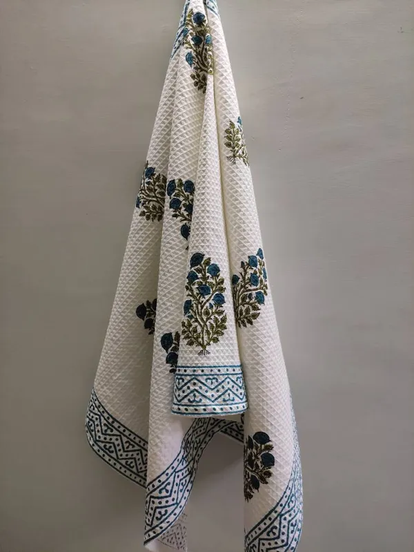 Hand_Block_Print_Organic_Cotton_Waffle_Towel_Set:_Bath_&_Hand_Towels