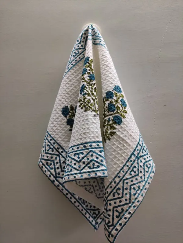 Hand_Block_Print_Organic_Cotton_Waffle_Towel_Set:_Bath_&_Hand_Towels