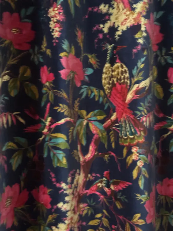 Royal_Navy_Blue_Velvet_Curtain:_Bird_Print_Boho_Drapes