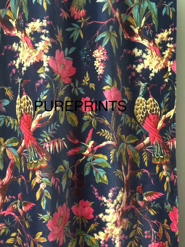 Royal_Navy_Blue_Velvet_Curtain:_Bird_Print_Boho_Drapes