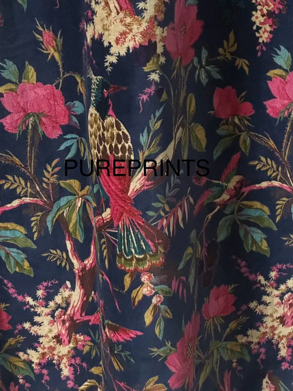 Royal_Navy_Blue_Velvet_Curtain:_Bird_Print_Boho_Drapes