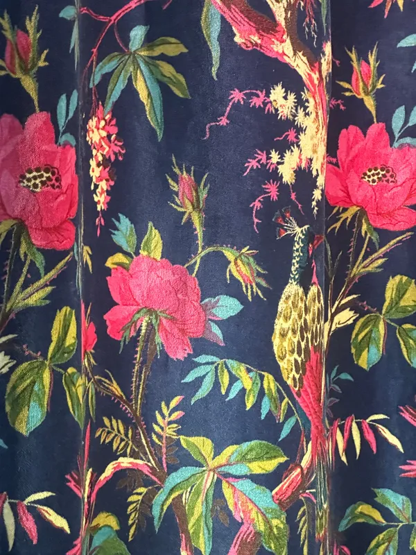 Royal_Navy_Blue_Velvet_Curtain:_Bird_Print_Boho_Drapes