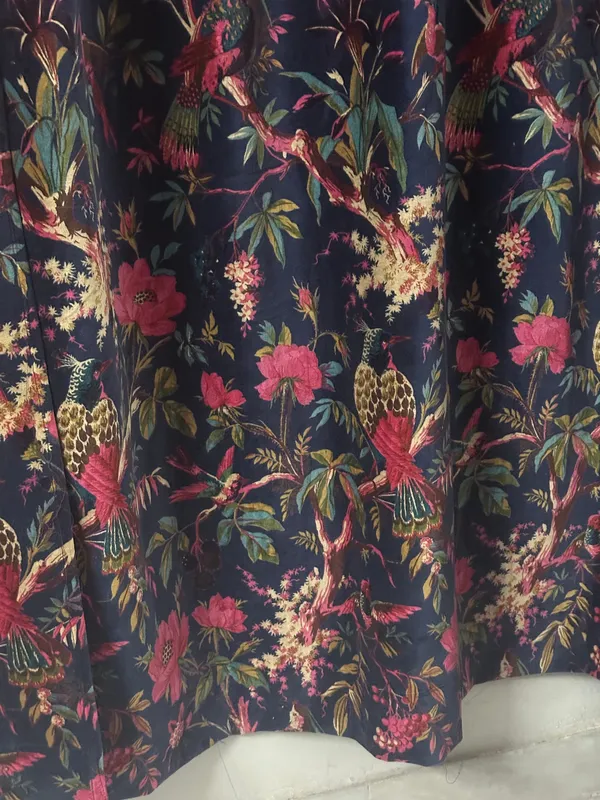 Royal_Navy_Blue_Velvet_Curtain:_Bird_Print_Boho_Drapes