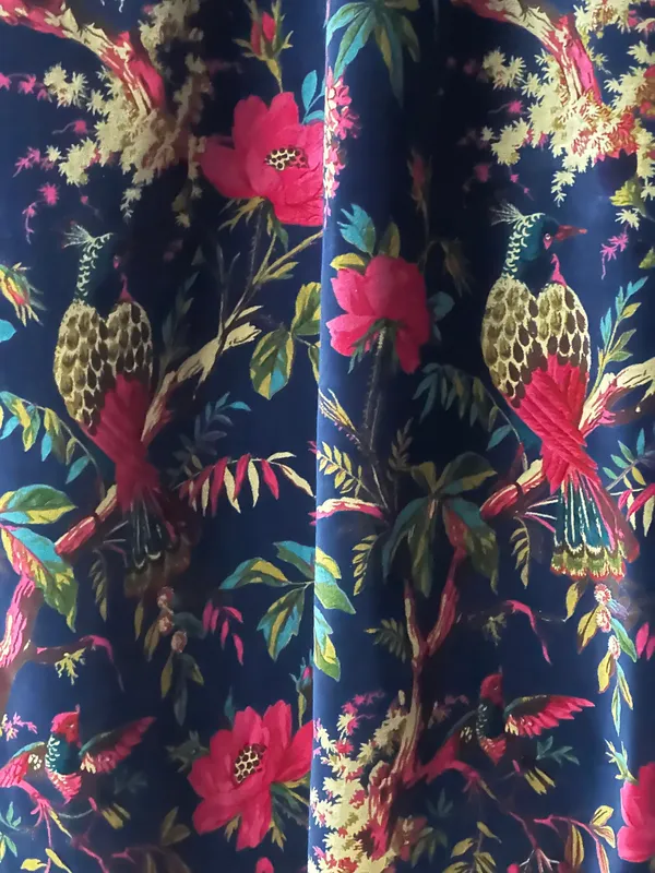 Royal_Navy_Blue_Velvet_Curtain:_Bird_Print_Boho_Drapes