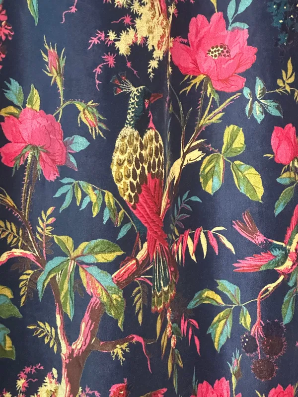 Royal_Navy_Blue_Velvet_Curtain:_Bird_Print_Boho_Drapes