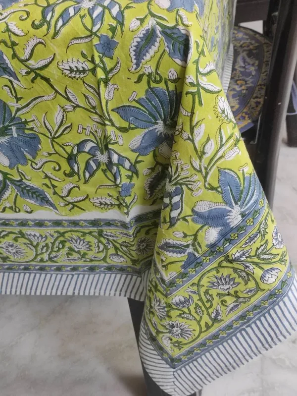 Hand-Stamped_Cotton_Tablecloth_€“_Lime_Green_Indigo_Floral_Vine_Design_(60"X90")