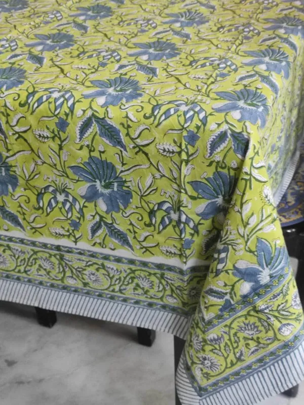 Hand-Stamped_Cotton_Tablecloth_€“_Lime_Green_Indigo_Floral_Vine_Design_(60"X90")