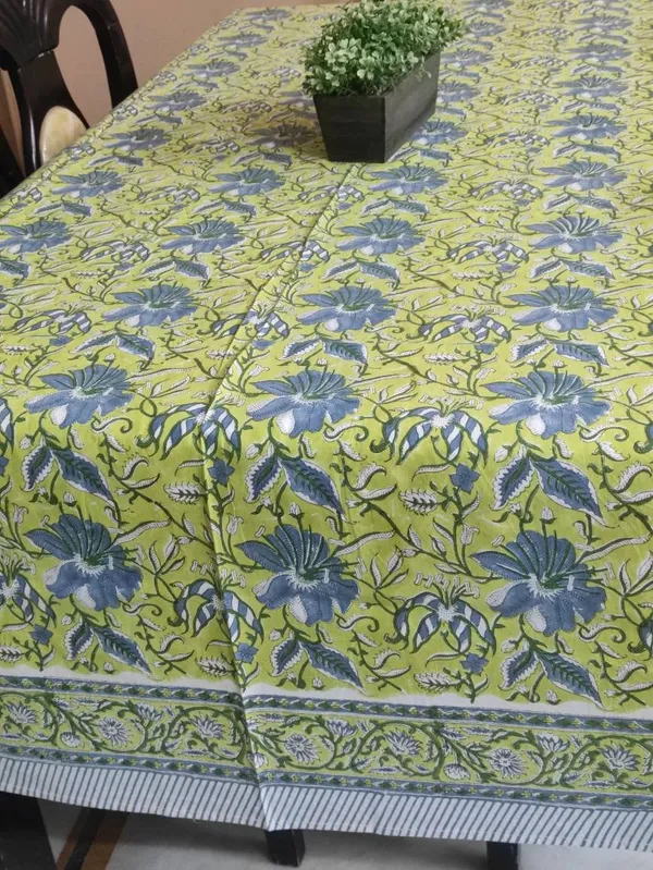 Hand-Stamped_Cotton_Tablecloth_€“_Lime_Green_Indigo_Floral_Vine_Design_(60"X90")