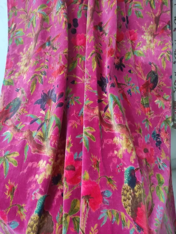 Vintage_Style_Pink_Velvet_Curtain:_Bird_Print_Boho_Drapes