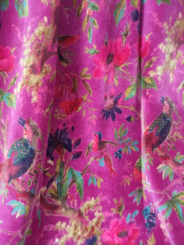 Vintage_Style_Pink_Velvet_Curtain:_Bird_Print_Boho_Drapes