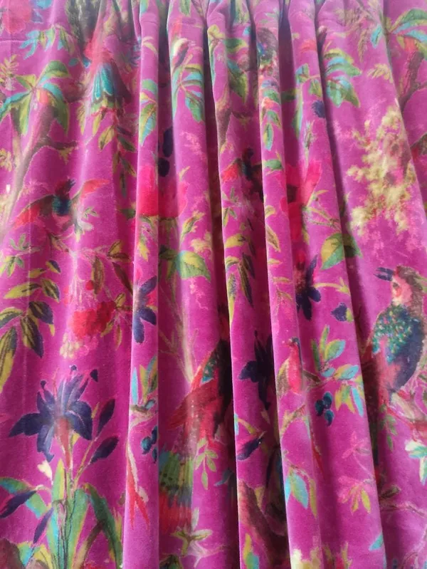 Vintage_Style_Pink_Velvet_Curtain:_Bird_Print_Boho_Drapes