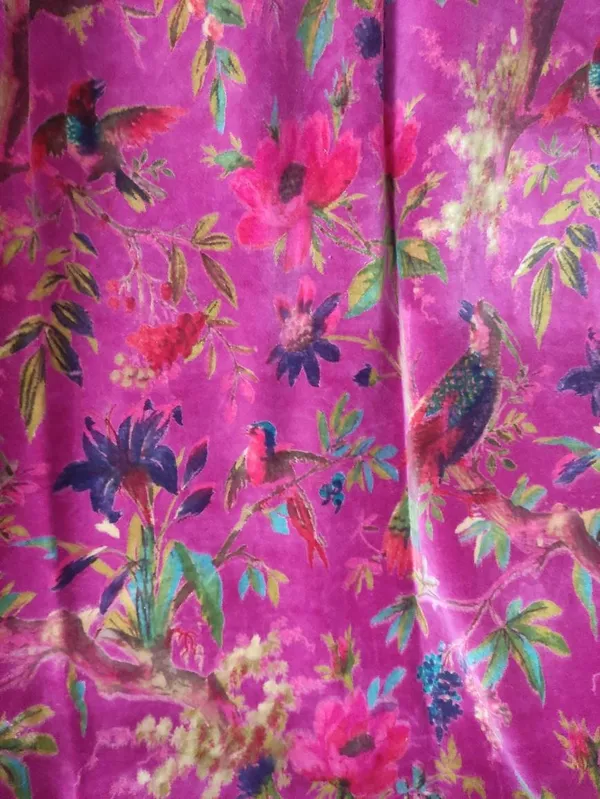 Vintage_Style_Pink_Velvet_Curtain:_Bird_Print_Boho_Drapes