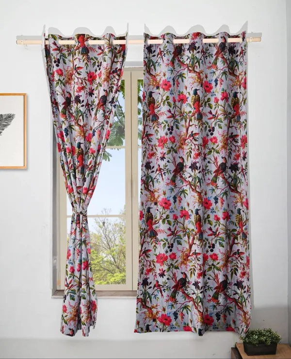 Vintage_Cotton_Velvet_Curtain,_Bird_Print_Boho_Drapes