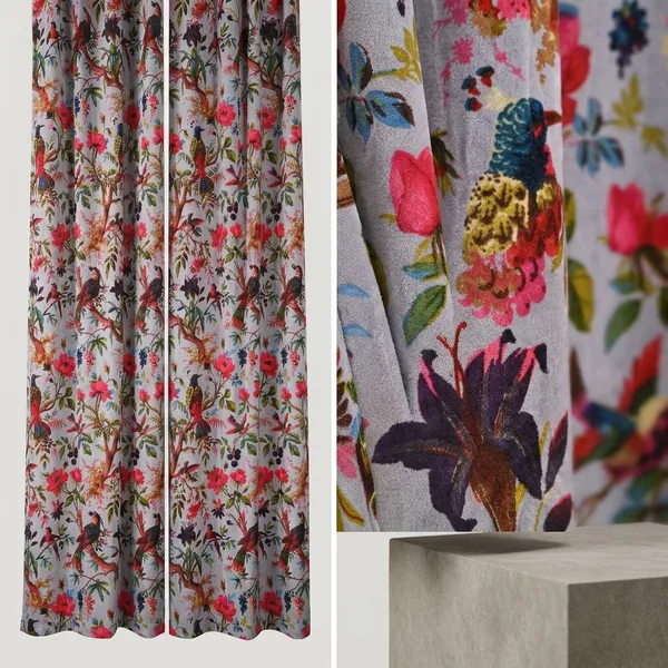 Vintage_Cotton_Velvet_Curtain,_Bird_Print_Boho_Drapes