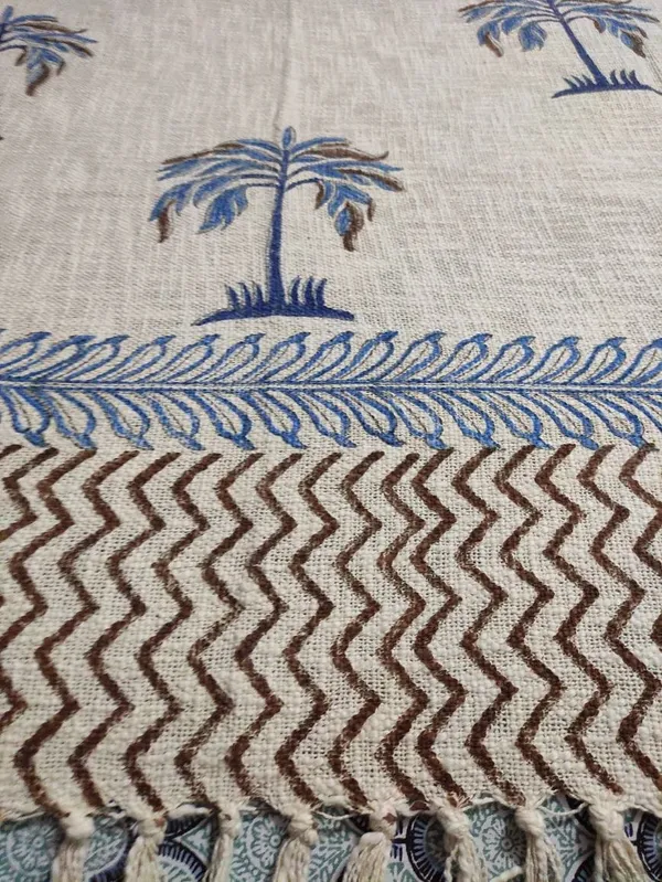Hand_Woven_Mud_Cloth_Throw_Blanket:_Indigo_Print,_Boho_Tassels
