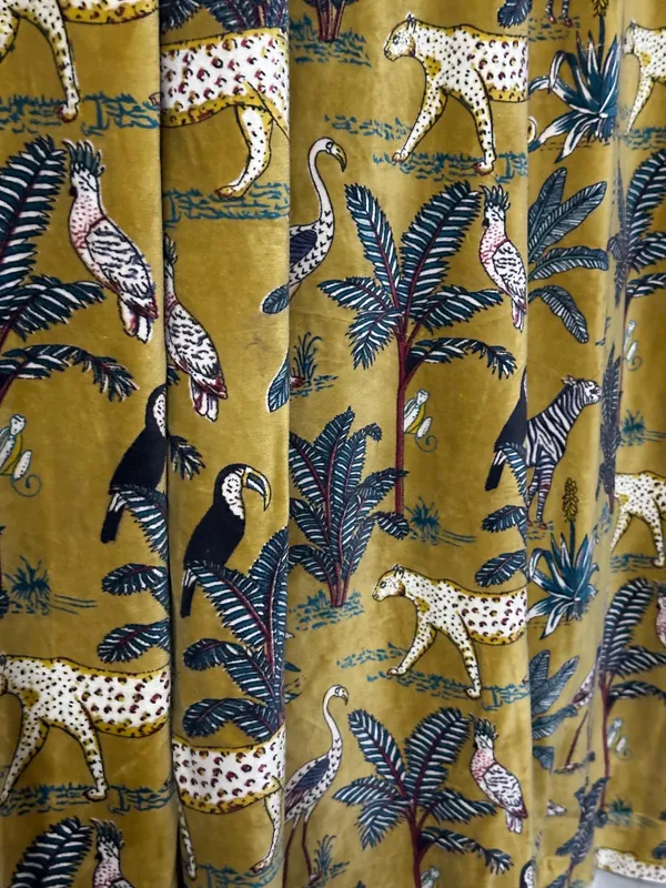 Velvet_Forest_Print_Curtain_Popcorn_Yellow_Boho_Drapes