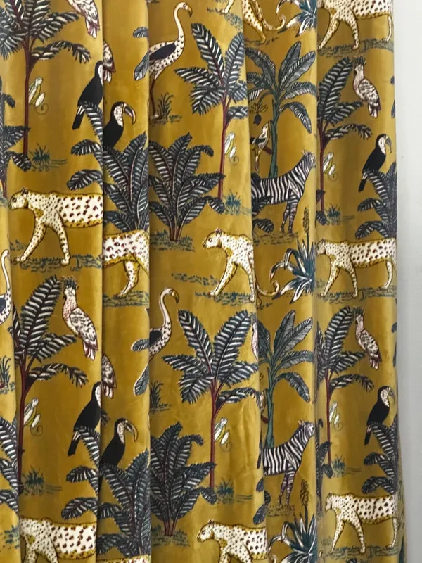 Velvet_Forest_Print_Curtain_Popcorn_Yellow_Boho_Drapes