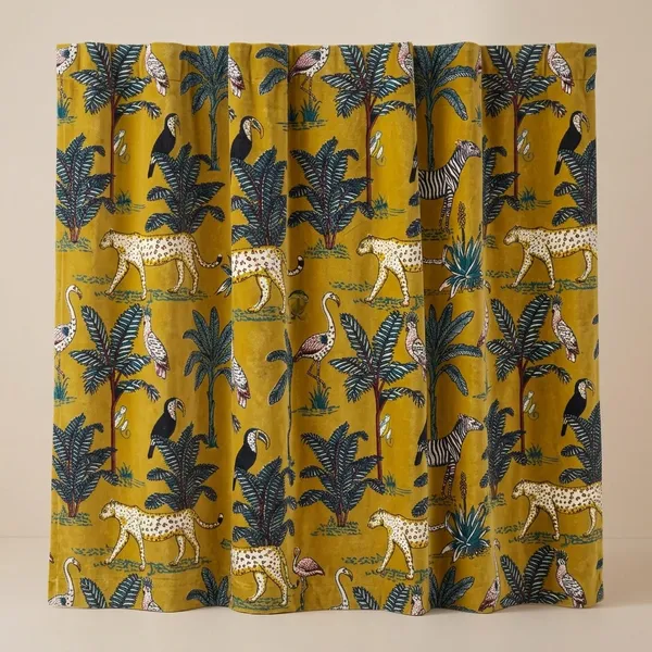 Velvet_Forest_Print_Curtain_Popcorn_Yellow_Boho_Drapes