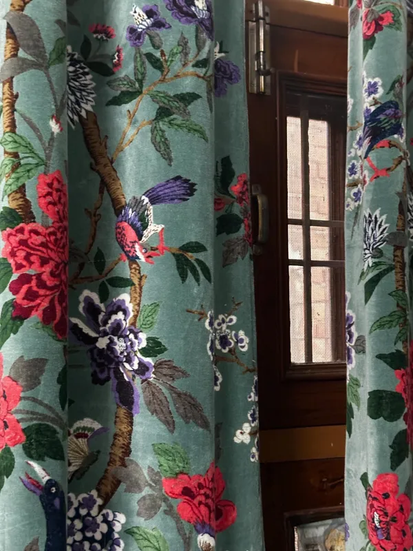 Vintage_Style_Velvet_Curtain:_Sage_Green_Bird_Print,_Boho_Drapes