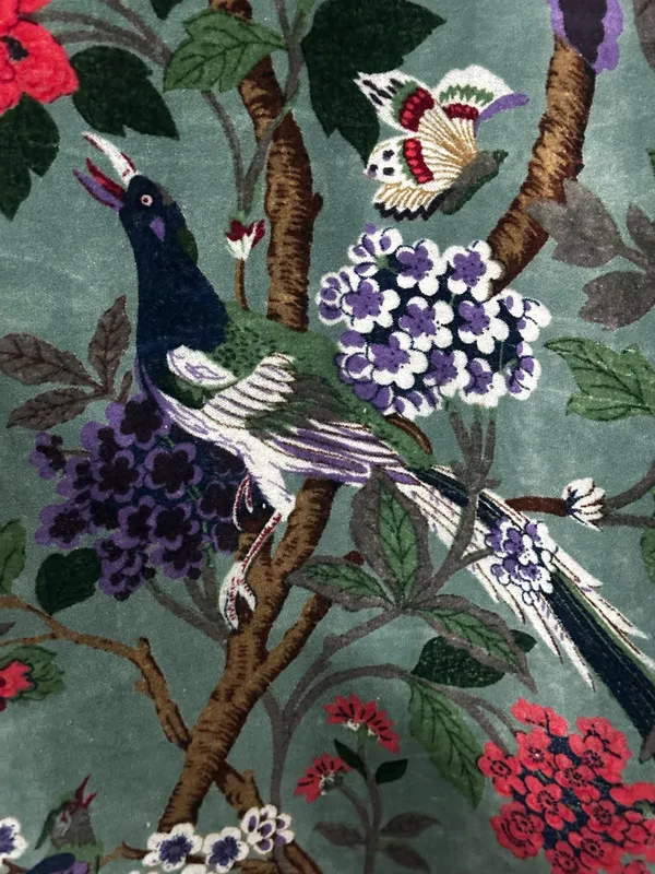 Vintage_Style_Velvet_Curtain:_Sage_Green_Bird_Print,_Boho_Drapes
