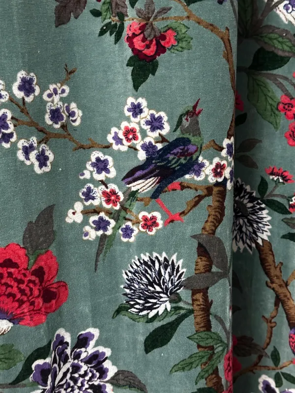 Vintage_Style_Velvet_Curtain:_Sage_Green_Bird_Print,_Boho_Drapes