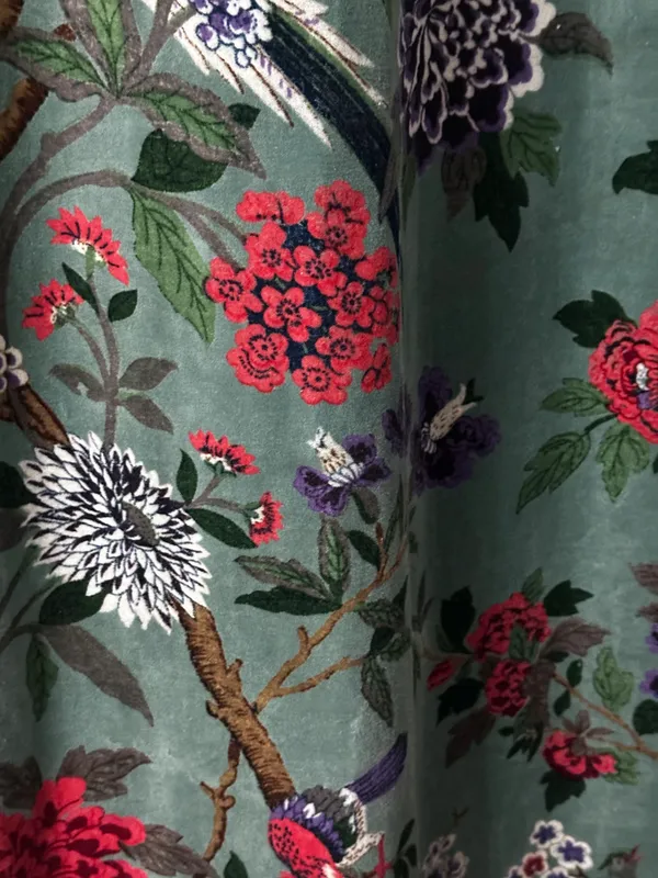 Vintage_Style_Velvet_Curtain:_Sage_Green_Bird_Print,_Boho_Drapes