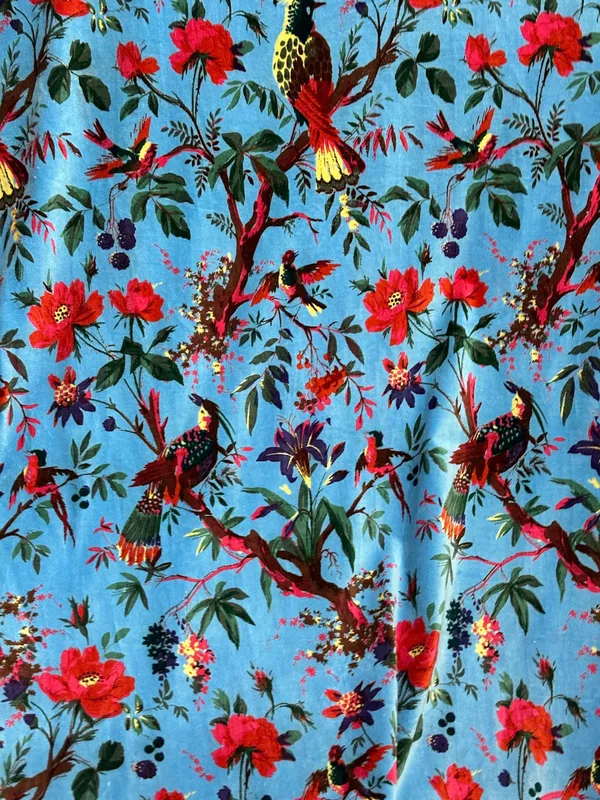 Vintage_Style_Cotton_Velvet_Curtain_Set:_Bird_Print_Boho_Drapes