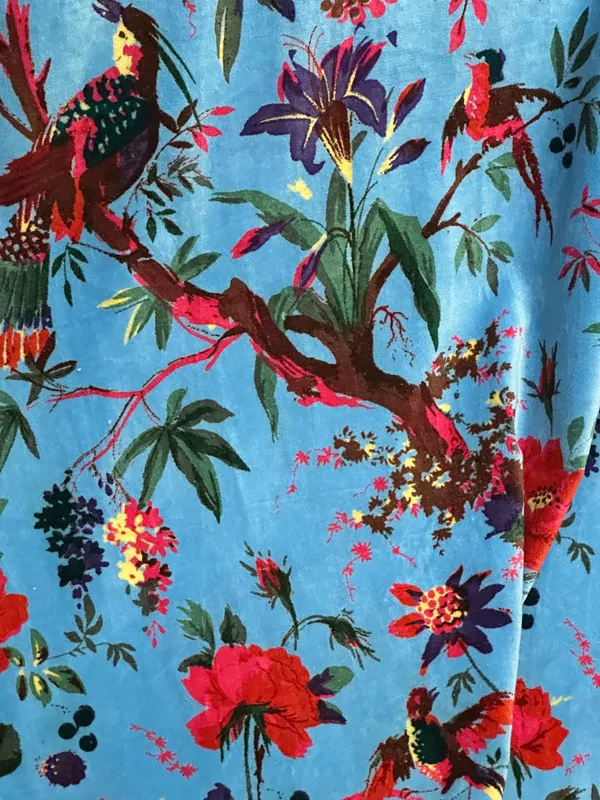 Vintage_Style_Cotton_Velvet_Curtain_Set:_Bird_Print_Boho_Drapes