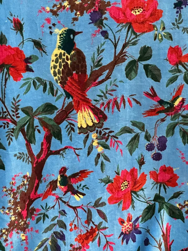 Vintage_Style_Cotton_Velvet_Curtain_Set:_Bird_Print_Boho_Drapes