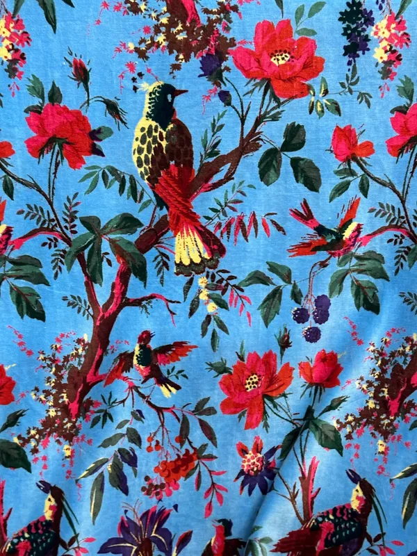 Vintage_Style_Cotton_Velvet_Curtain_Set:_Bird_Print_Boho_Drapes