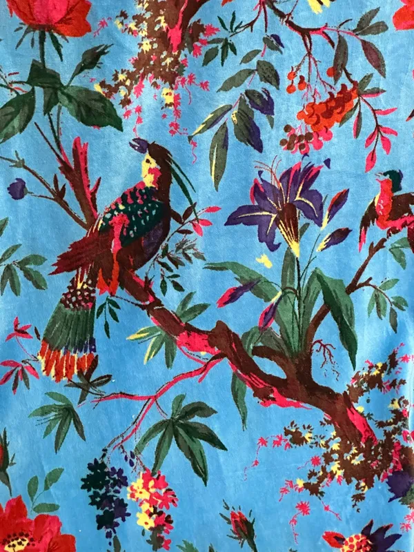 Vintage_Style_Cotton_Velvet_Curtain_Set:_Bird_Print_Boho_Drapes