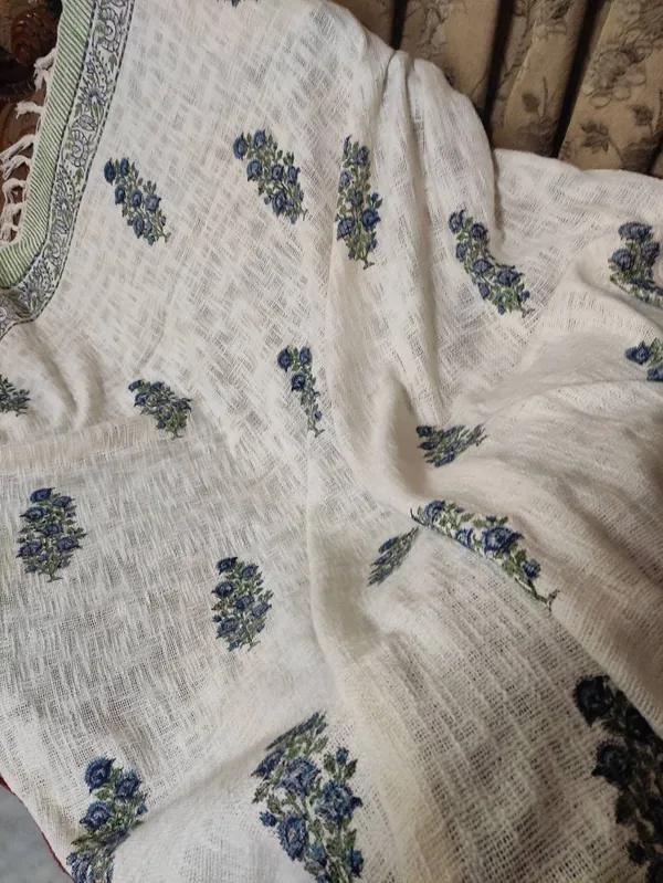 Hand_Woven_Mud_Cloth_Throw_Blanket:_Olive_Green_Block_Print_With_Tassels