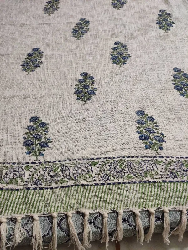 Hand_Woven_Mud_Cloth_Throw_Blanket:_Olive_Green_Block_Print_With_Tassels