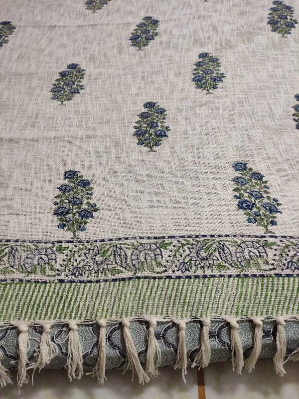 Hand_Woven_Mud_Cloth_Throw_Blanket:_Olive_Green_Block_Print_With_Tassels