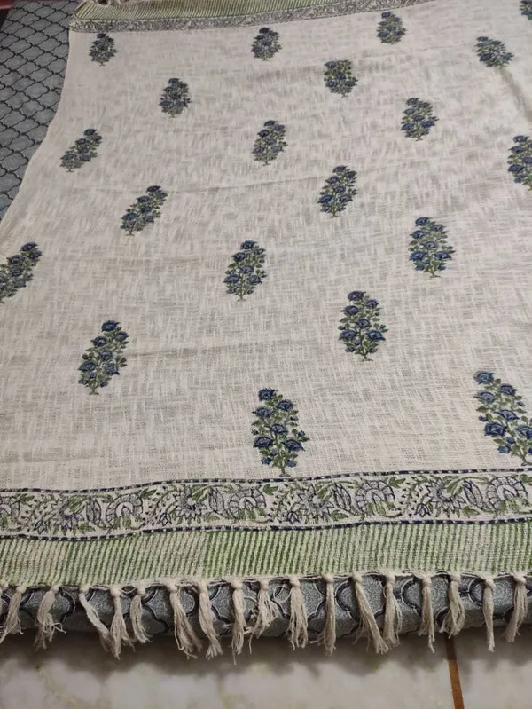 Hand_Woven_Mud_Cloth_Throw_Blanket:_Olive_Green_Block_Print_With_Tassels