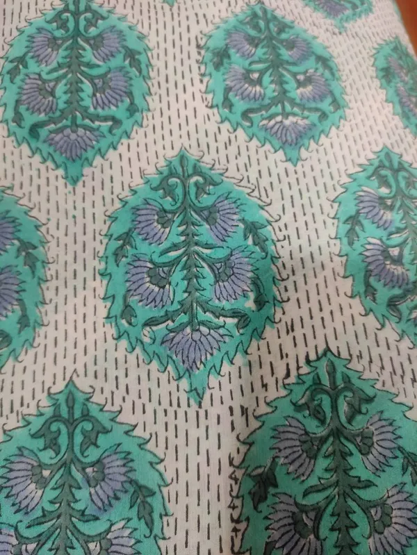 Hand_Block_Printed_Cotton_Fabric:_Green_Floral_Mughal_Print,_44"_Wide