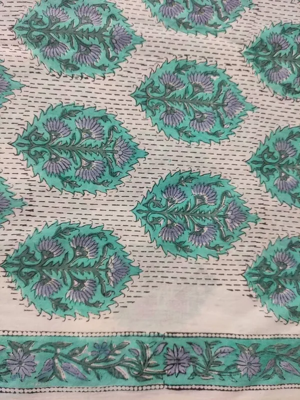 Hand_Block_Printed_Cotton_Fabric:_Green_Floral_Mughal_Print,_44"_Wide
