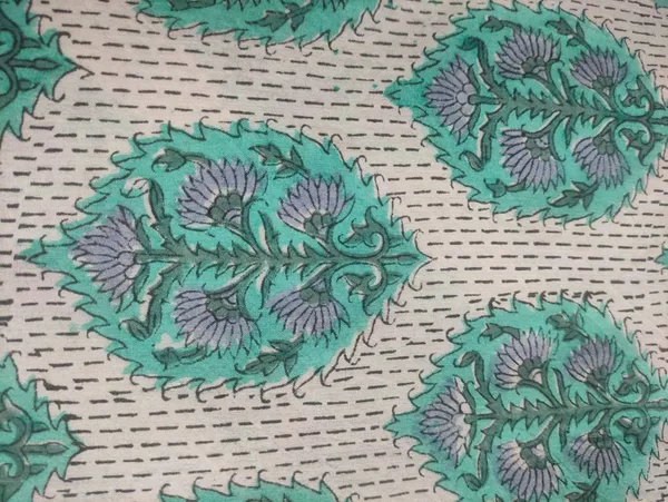 Hand_Block_Printed_Cotton_Fabric:_Green_Floral_Mughal_Print,_44"_Wide